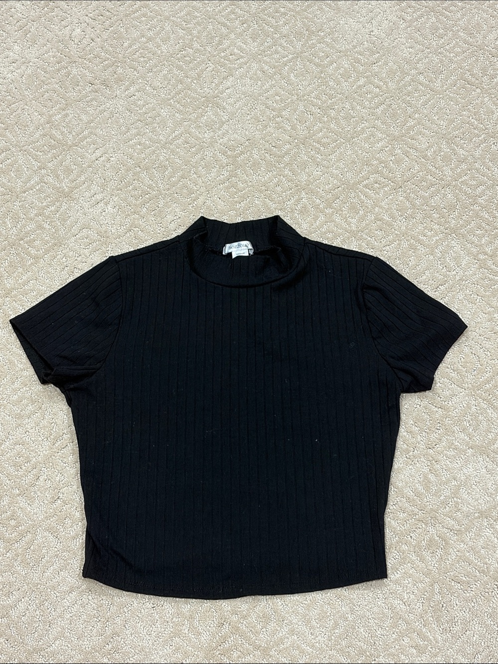 Tilly's Black Ribbed Short Sleeve Mock Neck Tee